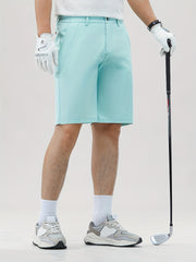 Men's Lightweight Golf Shorts with Elastic Waistband, UV Protection, and Multiple Pockets - Breathable Cotton-Spandex Blend for Casual, Outdoor, and Golf Activities - Solid Mint Green