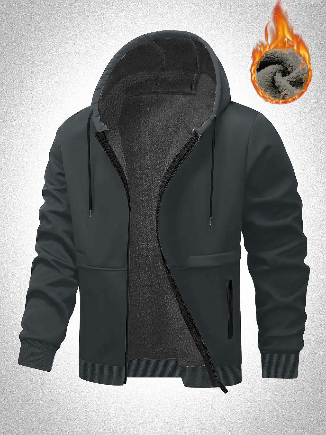 Veste à Capuche Doublée en Polaire pour Hommes Grande Taille - Zippée, Chaude et Confortable pour l'Automne\u002FHiver, GRANDE TAILLE