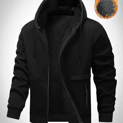 Veste à Capuche Doublée en Polaire pour Hommes Grande Taille - Zippée, Chaude et Confortable pour l'Automne\u002FHiver, GRANDE TAILLE
