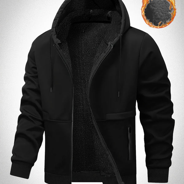 Veste à Capuche Doublée en Polaire pour Hommes Grande Taille - Zippée, Chaude et Confortable pour l'Automne\u002FHiver, GRANDE TAILLE