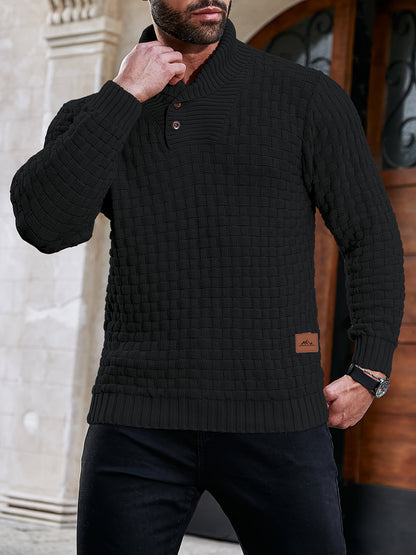 Pull col roulé uni en coton gaufré chaud pour homme d'affaires en déplacement