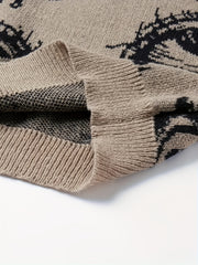 Pull Vintage Œil du Diable à Contraste de Couleurs - Pull Unisexe Col Rond en Tricot Mi-Extensible pour Hommes & Femmes, Vêtements Décontractés Printemps\u002FAutomne, Confortable, Grande Taille