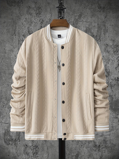 Veste de baseball jacquard à rayures pour homme, manteau à manches longues décontracté et élégant pour extérieur