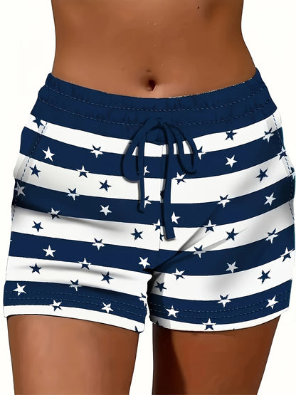 New European And American Spring And Summer Printed Drawstring Casual Sports Shorts
