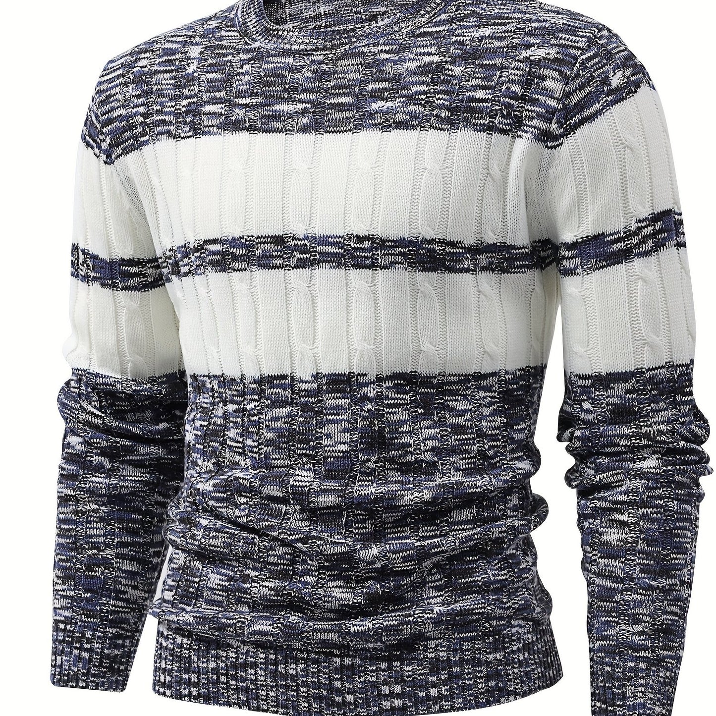 Pull Tricoté À Blocs De Couleurs All Match, Pull Décontracté Chaud À Col Rond, Mi-extensible, Pour Hommes, Pour L'automne Et L'hiver