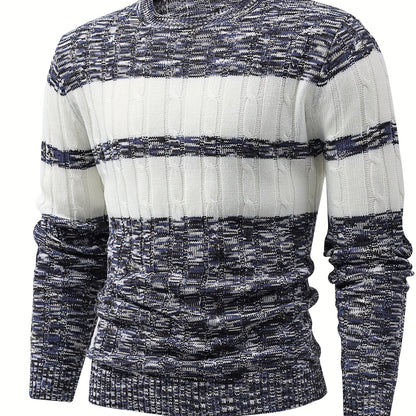 Pull Tricoté À Blocs De Couleurs All Match, Pull Décontracté Chaud À Col Rond, Mi-extensible, Pour Hommes, Pour L'automne Et L'hiver