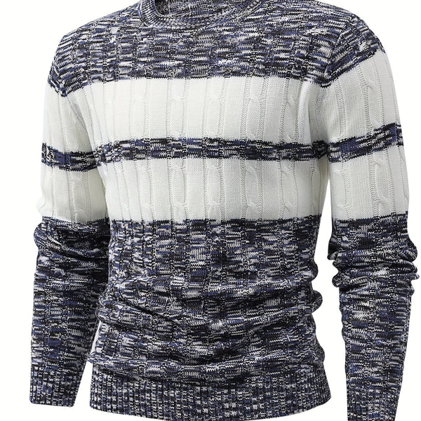 Pull Tricoté À Blocs De Couleurs All Match, Pull Décontracté Chaud À Col Rond, Mi-extensible, Pour Hommes, Pour L'automne Et L'hiver