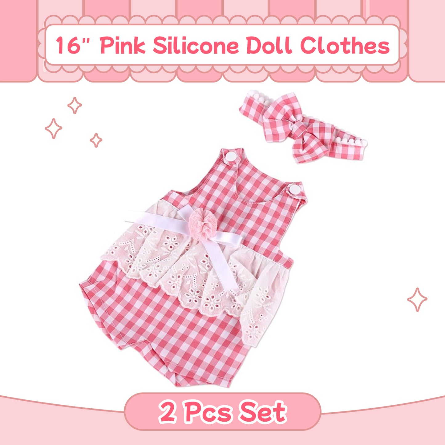 For 16" Full Body Silicone Baby Girl Doll Pink Clothing 2-Pieces Set Accessories
