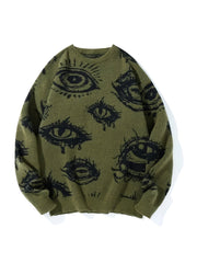 Pull Vintage Œil du Diable à Contraste de Couleurs - Pull Unisexe Col Rond en Tricot Mi-Extensible pour Hommes & Femmes, Vêtements Décontractés Printemps\u002FAutomne, Confortable, Grande Taille