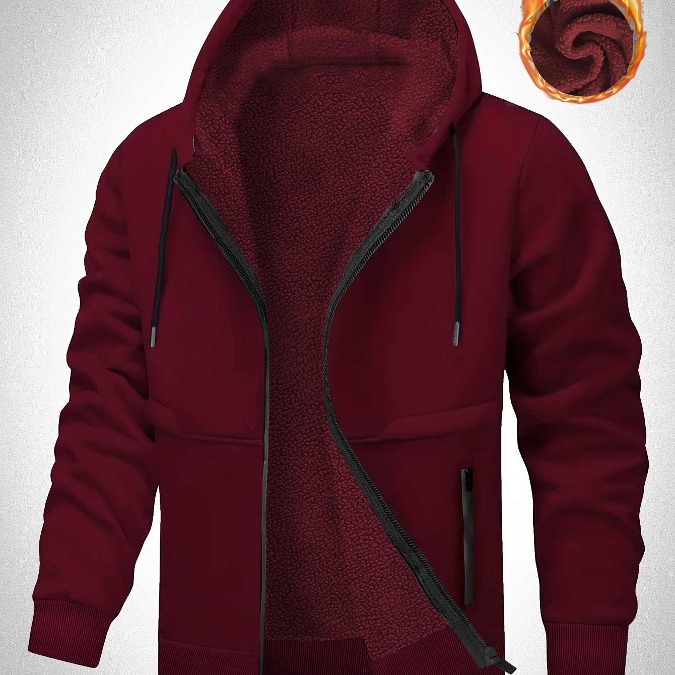 Veste à Capuche Doublée en Polaire pour Hommes Grande Taille - Zippée, Chaude et Confortable pour l'Automne\u002FHiver, GRANDE TAILLE