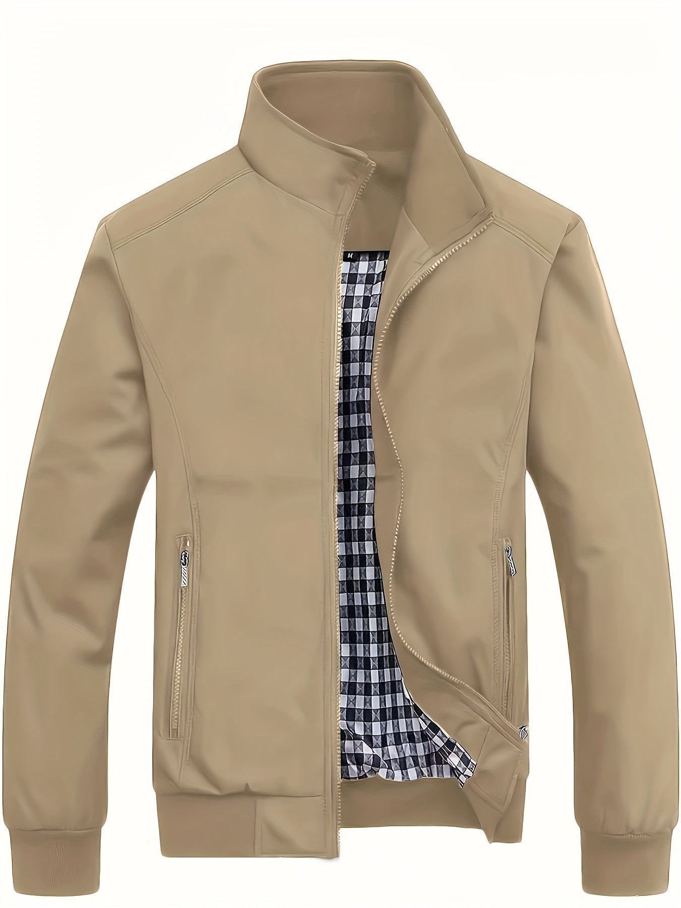 Veste à col montant pour homme, veste décontractée à fermeture éclair pour printemps et automne