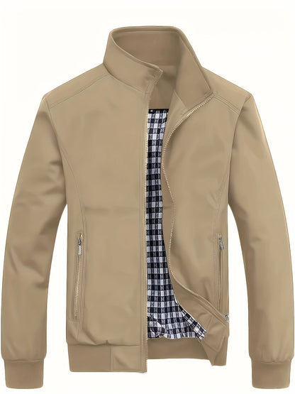 Veste à col montant pour homme, veste décontractée à fermeture éclair pour printemps et automne