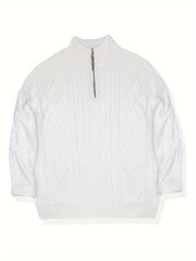 Pull Homme Décontracté Uni - Lavable en Machine, Élasticité Moyenne, Col et Fermeture 1\u002F4 Zip, Coupe Regular pour Automne\u002FHiver, Confort Chaud Quotidien, Encolure Élégante