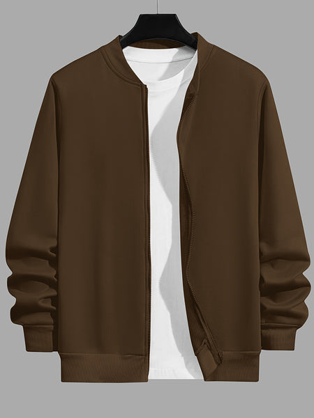 Veste Casual Homme Unie à Zip, Col Baseball Chic pour Automne Hiver, Taille Grande