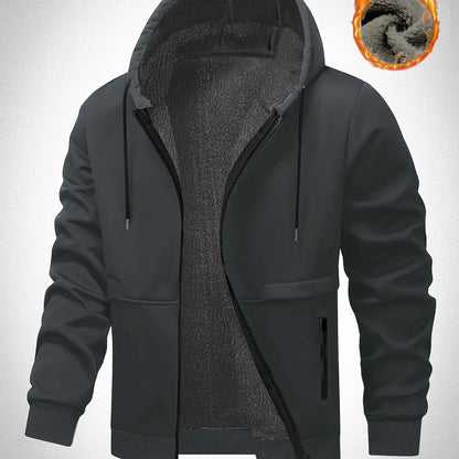 Veste à Capuche Doublée en Polaire pour Hommes Grande Taille - Zippée, Chaude et Confortable pour l'Automne\u002FHiver, GRANDE TAILLE
