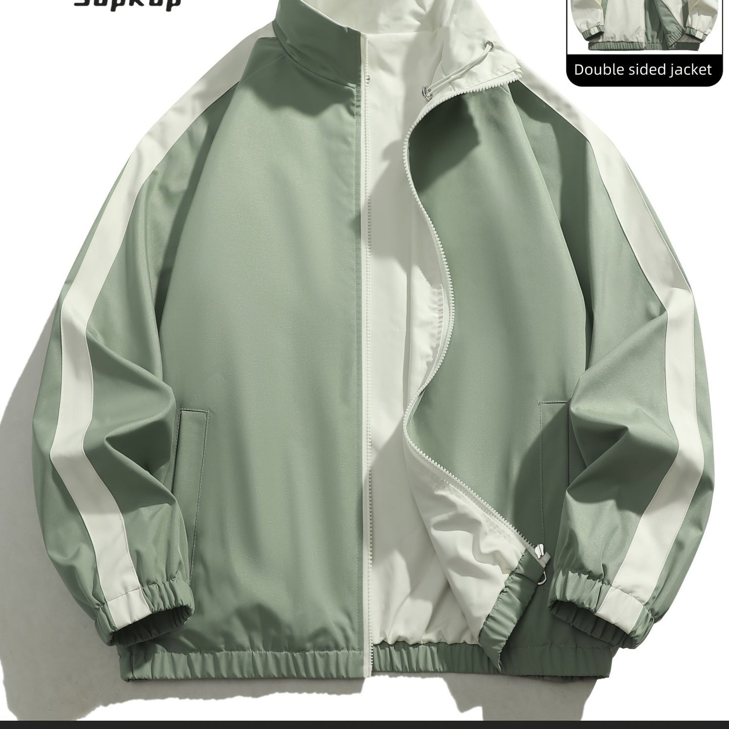 Veste réversible homme décontractée, Veste réversible homme décontractée avec poches, col montant zippée, manches longues pour extérieur