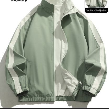Veste réversible homme décontractée, Veste réversible homme décontractée avec poches, col montant zippée, manches longues pour extérieur