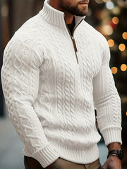 Pull Homme Décontracté Uni - Lavable en Machine, Élasticité Moyenne, Col et Fermeture 1\u002F4 Zip, Coupe Regular pour Automne\u002FHiver, Confort Chaud Quotidien, Encolure Élégante