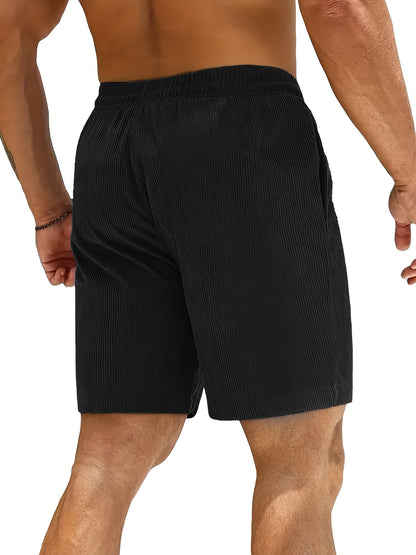Men's Casual Corduroy Shorts - Solid Beige with Drawstring Waist, Comfortable Summer Wear for Outdoor & Leisure Activities, Outdoor Shorts | Drawstring Shorts | Relaxed Fit Shorts