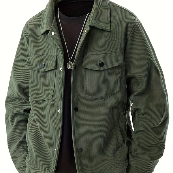 Veste de Travail en Velours Côtelé pour Hommes Grande Taille - Boutonnage avec Fermoirs à Pression, Multiples Poches, Lavable en Machine, Tenue Décontractée et Formelle pour Automne & Printemps, Intérieur en Polyester, GRANDE TAILLE