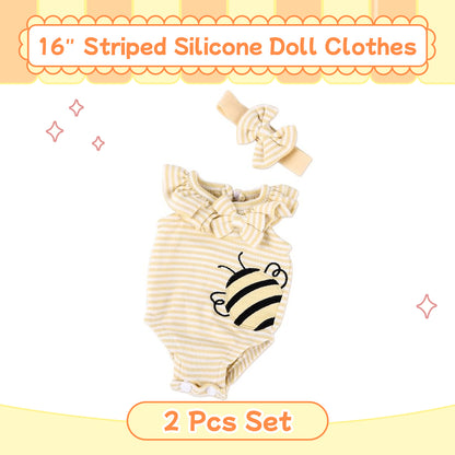 For 16" Full Body Silicone Baby Doll Yellow Striped Clothing 2-Pieces Set Accessories
