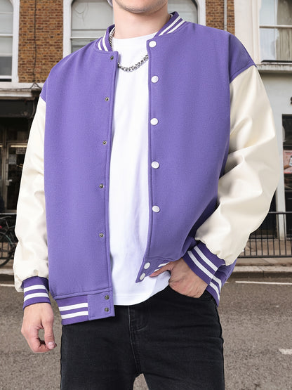 Varsity Baseball Jackets Men's Color Block Bomber Jacket Comfy Stylish Spring and Autumn Coats Casual Breathable Button Up Outerwear with Pockets for Sports