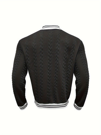 Veste de baseball jacquard à rayures pour homme, manteau à manches longues décontracté et élégant pour extérieur