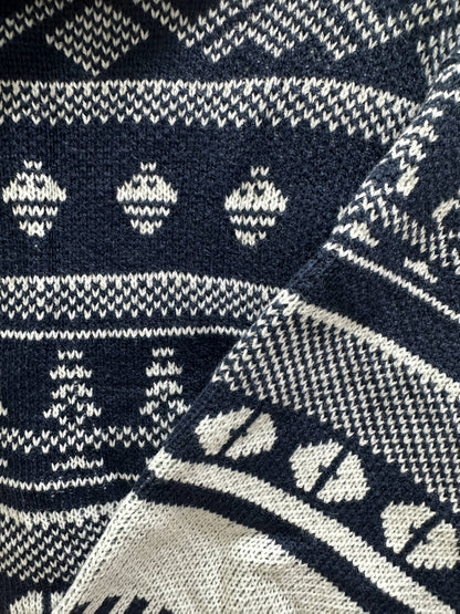 Pull à manches longues décontracté pour homme - Bleu marine avec motif de vacances, coupe ample, col rond, mélange de polyester, vêtements d'automne et d'hiver, pull de vacances | Cardigan à motif | Mélange de polyester, tricot