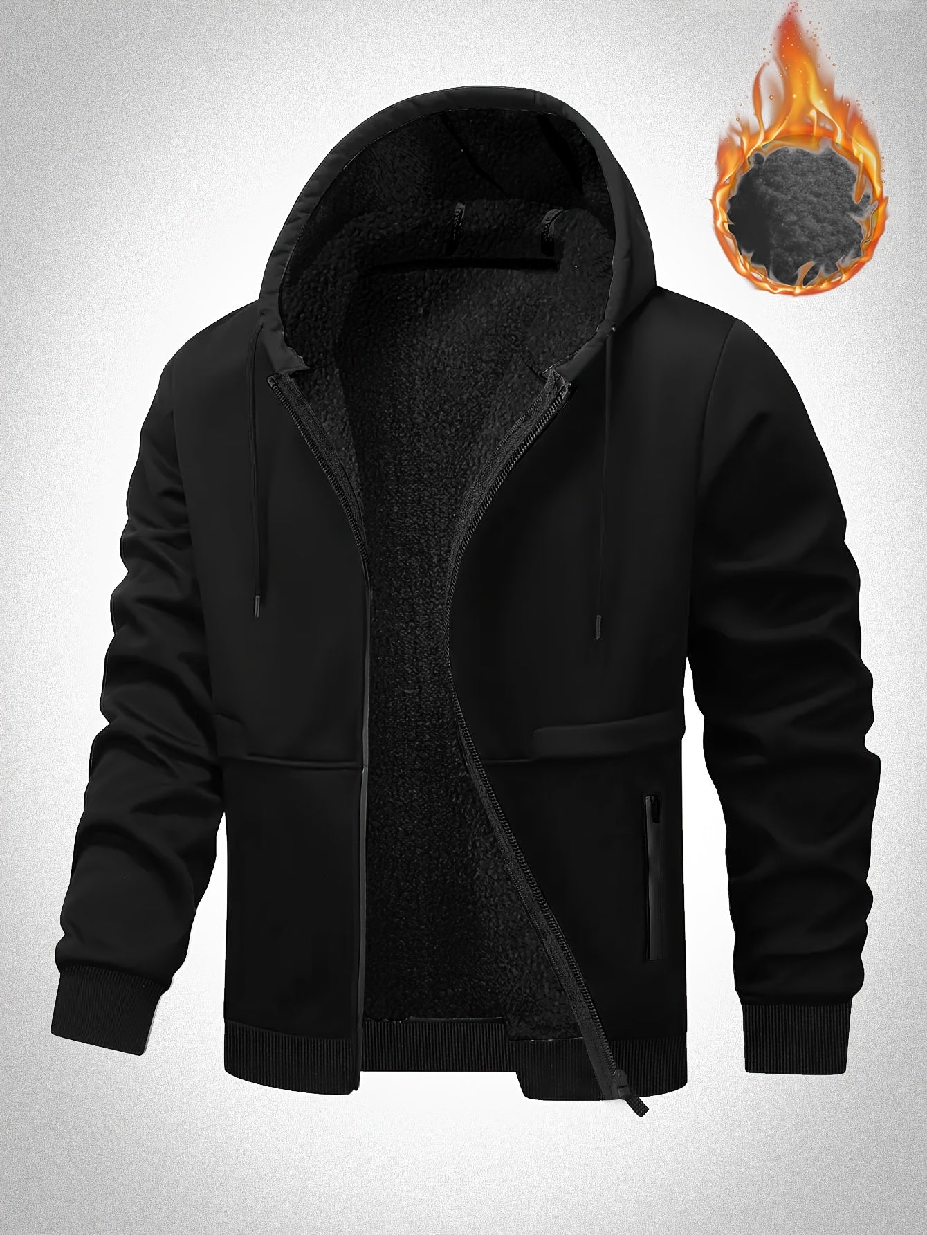 Veste à Capuche Doublée en Polaire pour Hommes Grande Taille - Zippée, Chaude et Confortable pour l'Automne\u002FHiver, GRANDE TAILLE