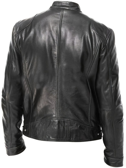 Veste bomber en cuir synthétique pour hommes - Décontractée, tendance, veste de moto avec fermeture éclair et poches, design à blocs de couleur marron et noir