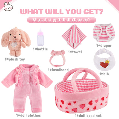 12" Pink Love for Reborn Baby Girl Accessories 8-Pieces Set