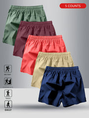 5pcs Men'S Summer Sports Shorts - Breathable, Lightweight, Moisture-Wicking Drawstring Waist, Solid Colors (Green, Red, Purple, Blue, Tan) for Casual, Outdoor, and Athletic Activitie