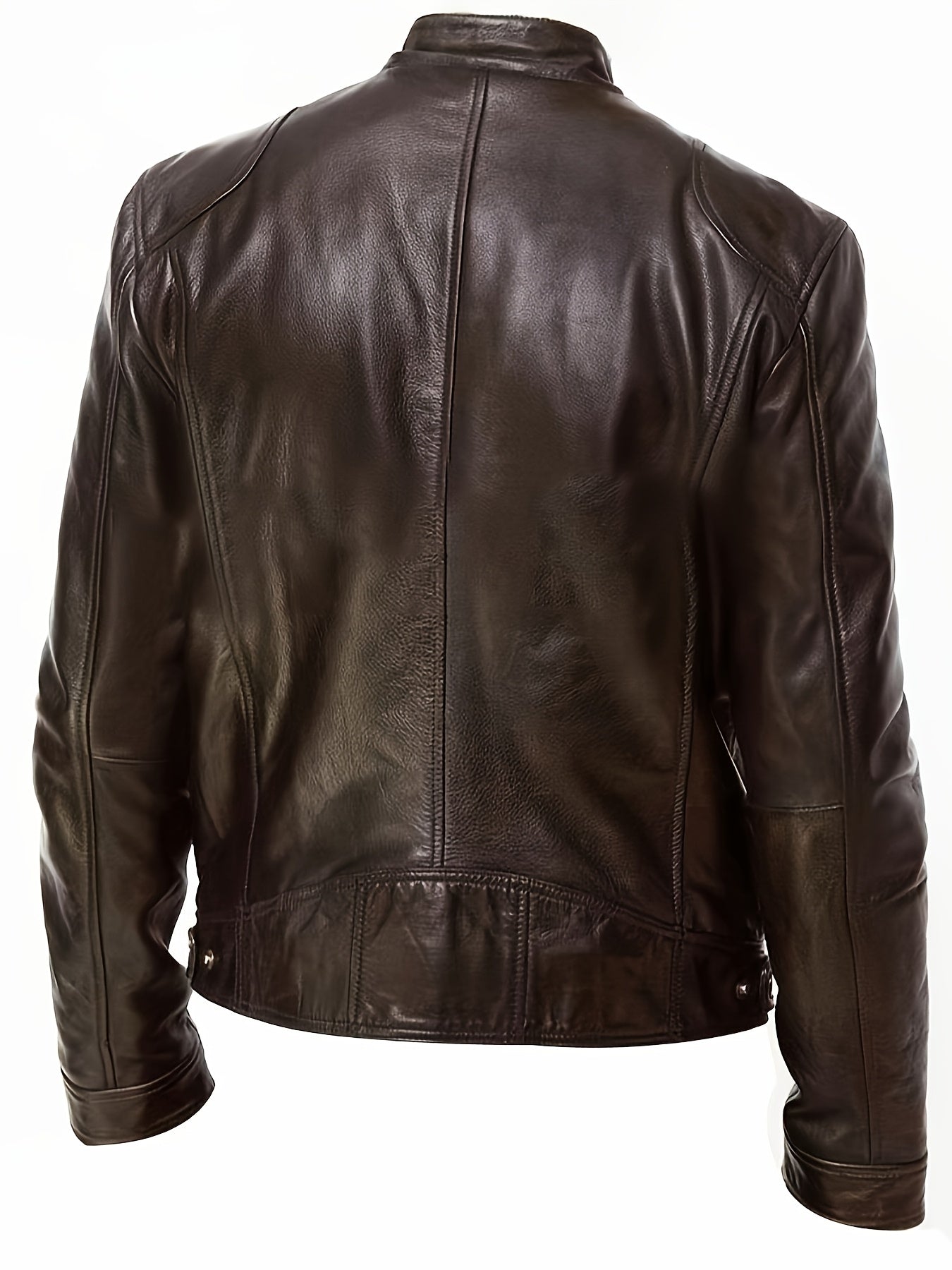 Veste bomber en cuir synthétique pour hommes - Décontractée, tendance, veste de moto avec fermeture éclair et poches, design à blocs de couleur marron et noir
