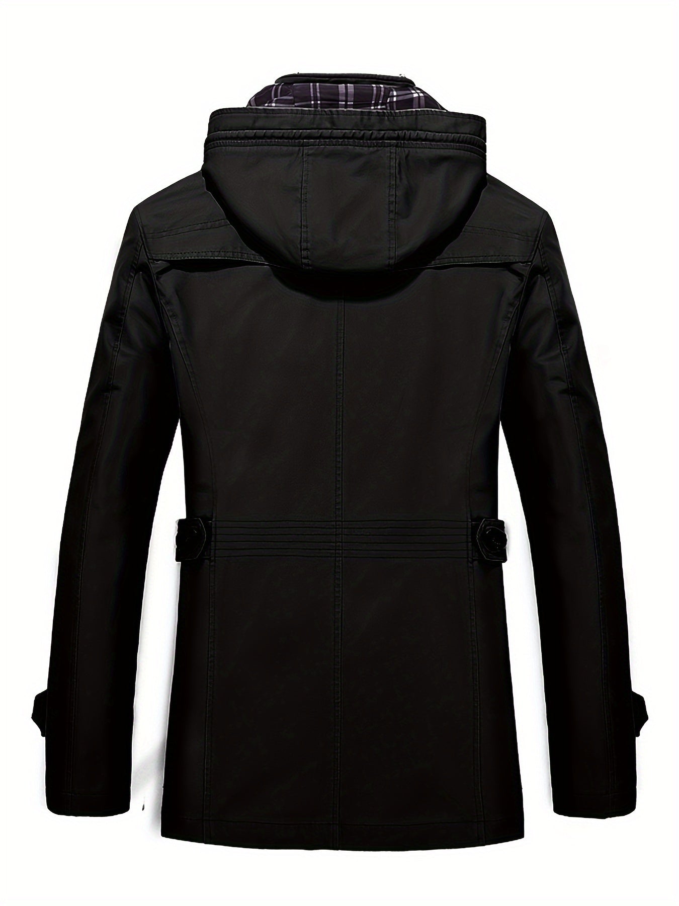 1 veste de trench en coton pour homme, mi-longueur, à capuche, avec poches, couleur unie, coupe régulière, tissu tissé, non extensible pour loisirs en plein air au printemps\u002Fautomne