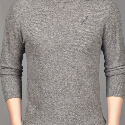 Pull-over Thermique Homme 100% Laine - Design Asymétrique à Rayures, Coupe Slim, Vert Foncé pour Automne\u002FHiver, Lavage à la Main\u002FNettoyage à Sec, Tricot, Vêtement d'Hiver
