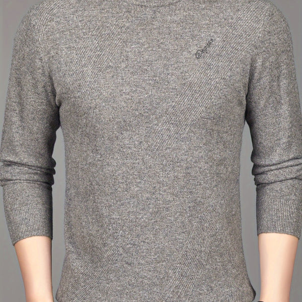 Pull-over Thermique Homme 100% Laine - Design Asymétrique à Rayures, Coupe Slim, Vert Foncé pour Automne\u002FHiver, Lavage à la Main\u002FNettoyage à Sec, Tricot, Vêtement d'Hiver