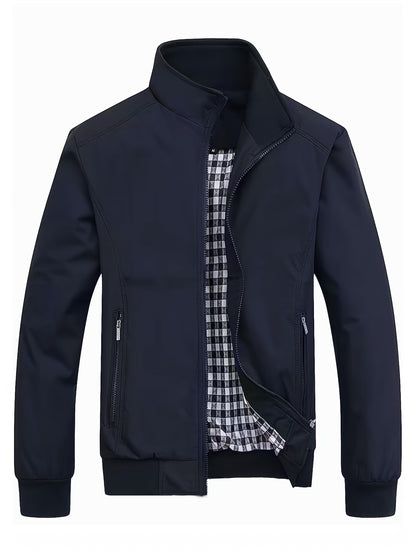 Veste à col montant pour homme, veste décontractée à fermeture éclair pour printemps et automne