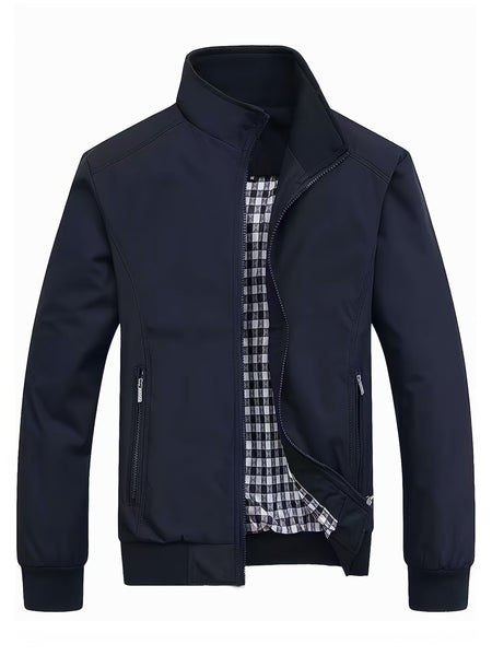 Veste à col montant pour homme, veste décontractée à fermeture éclair pour printemps et automne