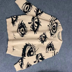 Pull Vintage Œil du Diable à Contraste de Couleurs - Pull Unisexe Col Rond en Tricot Mi-Extensible pour Hommes & Femmes, Vêtements Décontractés Printemps\u002FAutomne, Confortable, Grande Taille