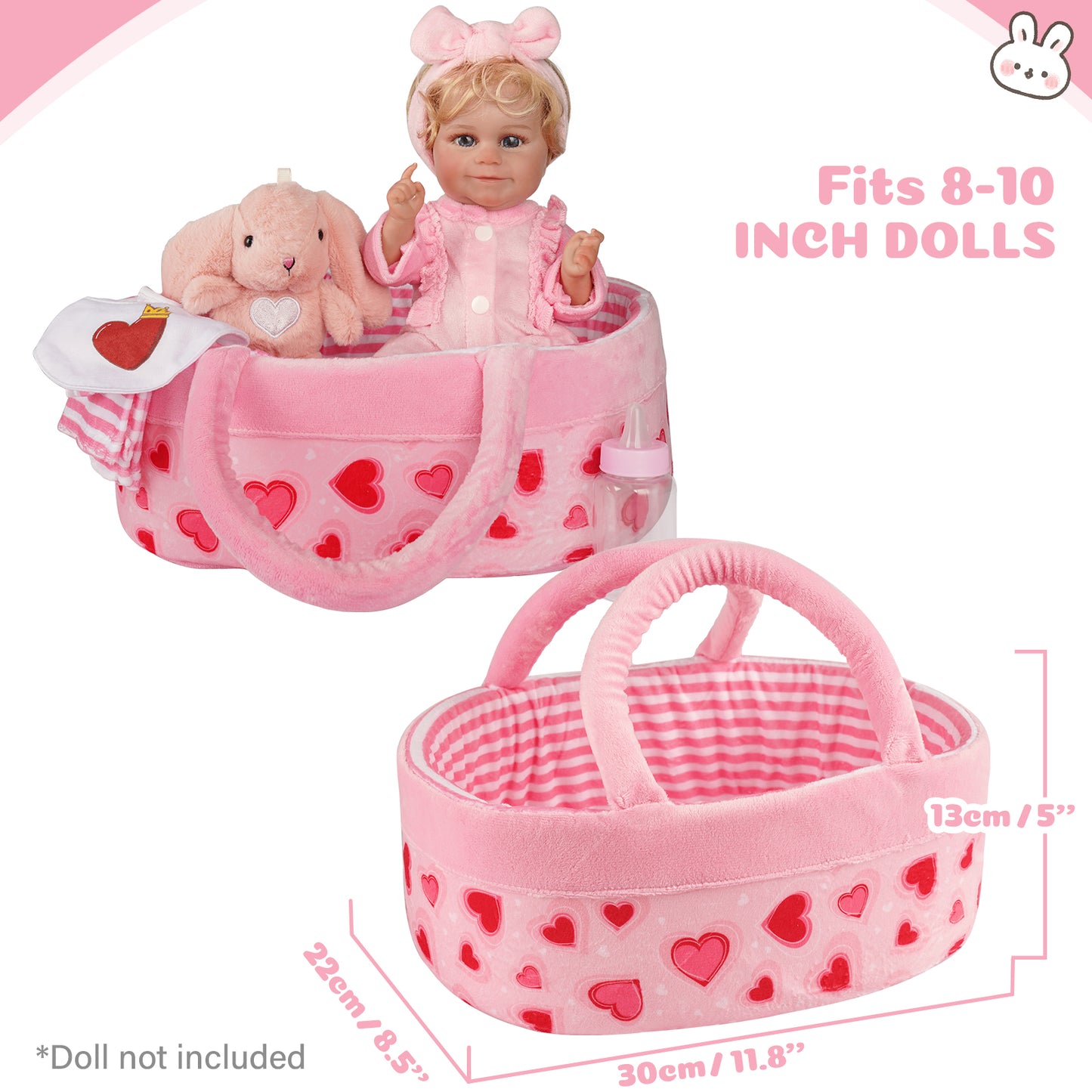 12" Pink Love for Reborn Baby Girl Accessories 8-Pieces Set