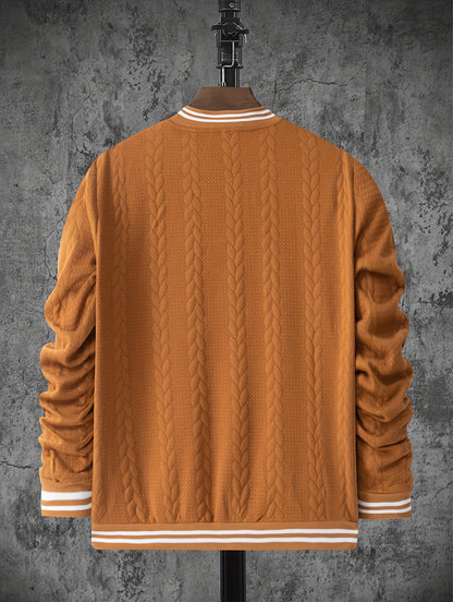 Veste de baseball jacquard à rayures pour homme, manteau à manches longues décontracté et élégant pour extérieur