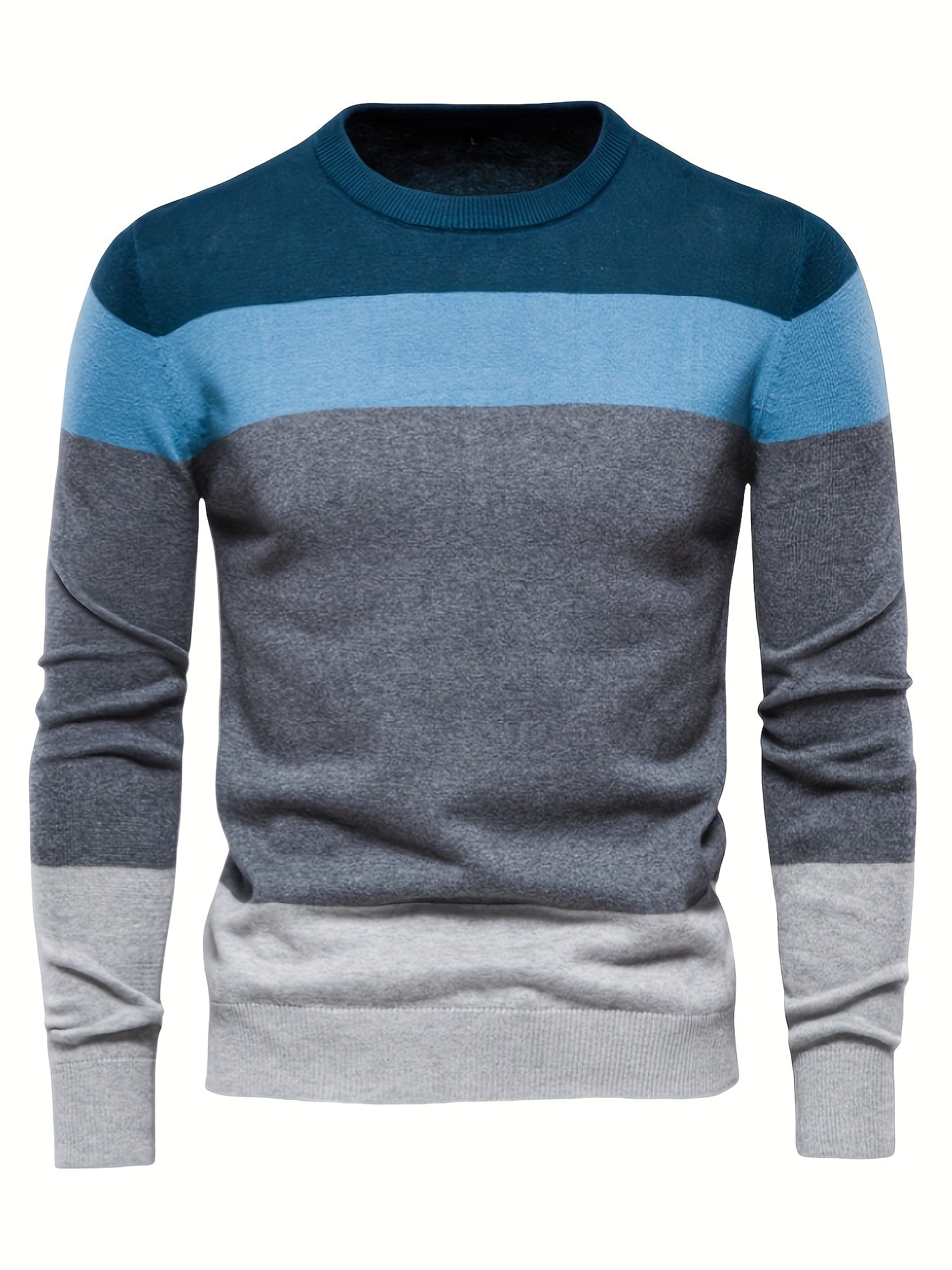 Pullover tricoté en coton 100 % pour homme, col rond ajusté à manches longues décontracté pour l'automne et l'hiver