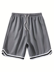 3pcs Men'S Summer Quick-Dry Athletic Shorts - Loose Fit Breathable Basketball Shorts with Ribbed Waistband, Solid Color (Black, Gray, Blue) for Gym, Running, Beach & Casual Wear, Gym Shorts, Sporty Style, Quickdry Fabric