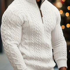 Pull Homme Décontracté Uni - Lavable en Machine, Élasticité Moyenne, Col et Fermeture 1\u002F4 Zip, Coupe Regular pour Automne\u002FHiver, Confort Chaud Quotidien, Encolure Élégante