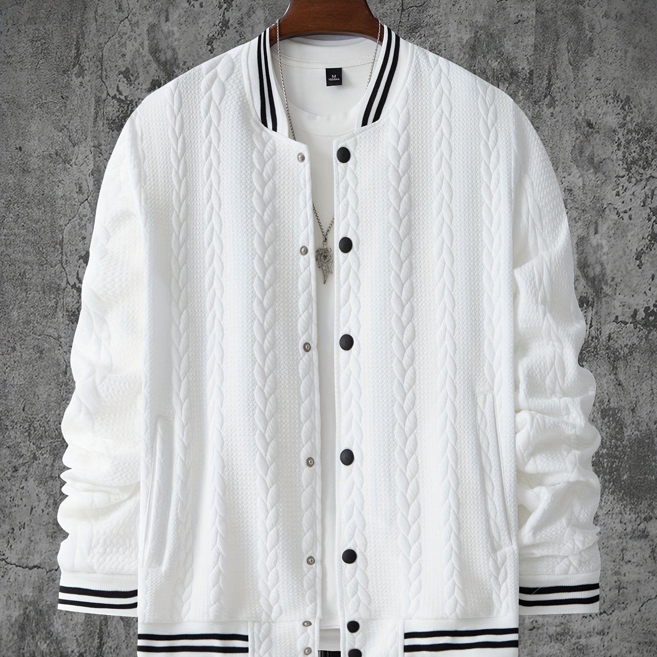 Veste de baseball jacquard à rayures pour homme, manteau à manches longues décontracté et élégant pour extérieur