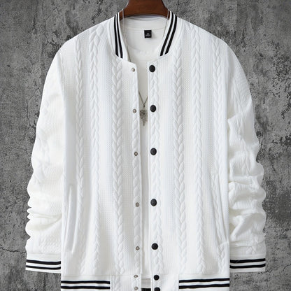 Veste de baseball jacquard à rayures pour homme, manteau à manches longues décontracté et élégant pour extérieur