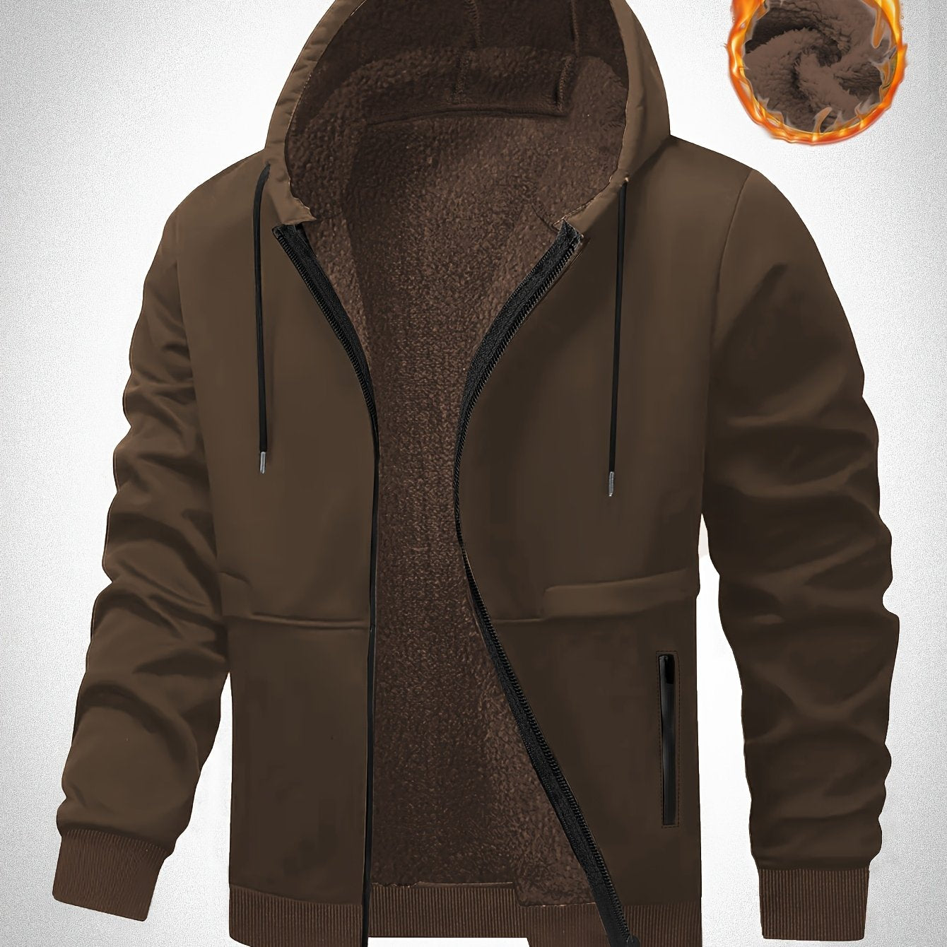 Veste à Capuche Doublée en Polaire pour Hommes Grande Taille - Zippée, Chaude et Confortable pour l'Automne\u002FHiver, GRANDE TAILLE