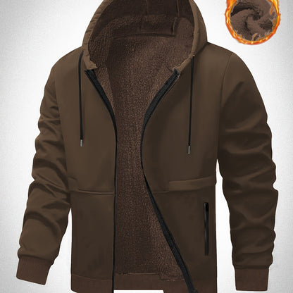 Veste à Capuche Doublée en Polaire pour Hommes Grande Taille - Zippée, Chaude et Confortable pour l'Automne\u002FHiver, GRANDE TAILLE
