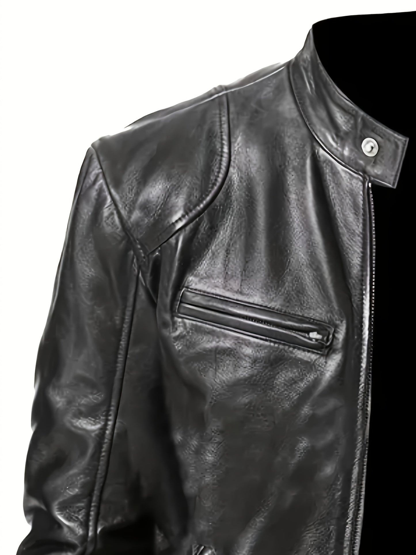 Veste bomber en cuir synthétique pour hommes - Décontractée, tendance, veste de moto avec fermeture éclair et poches, design à blocs de couleur marron et noir