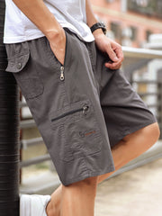 Men'S Casual Cotton Cargo Shorts - Versatile Drawstring Waist, Multiple Pockets, Zipper Fly, Ideal for Hiking & Fishing, Summer Wear